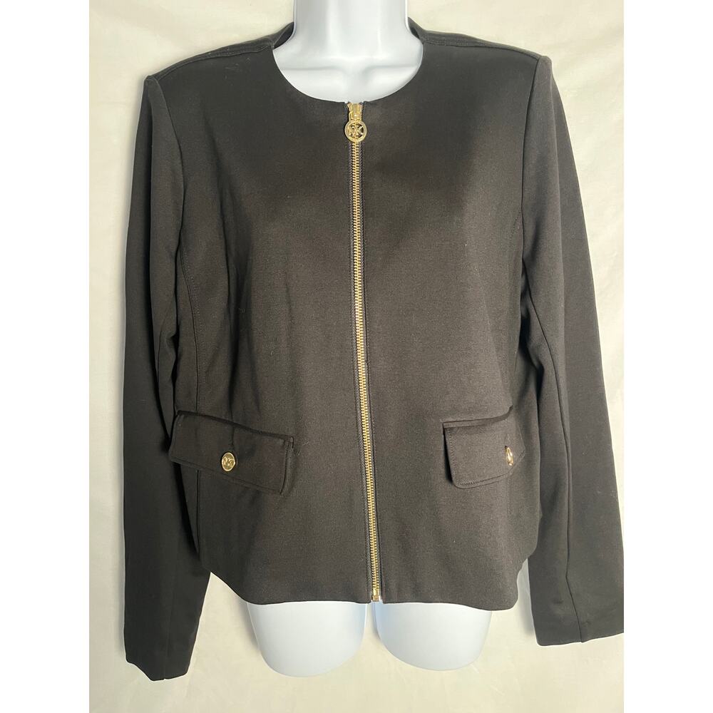 Michael Kors Zip Front Jacket Women’s Large Black Gold Hardware Blazer